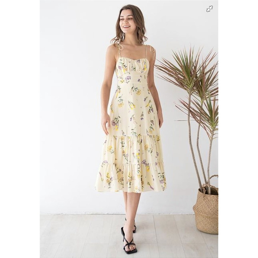 Showpo Wild Flowers Tie-Strap Cami Midi Dress Size 4 Floral Y2K Garden Wedding